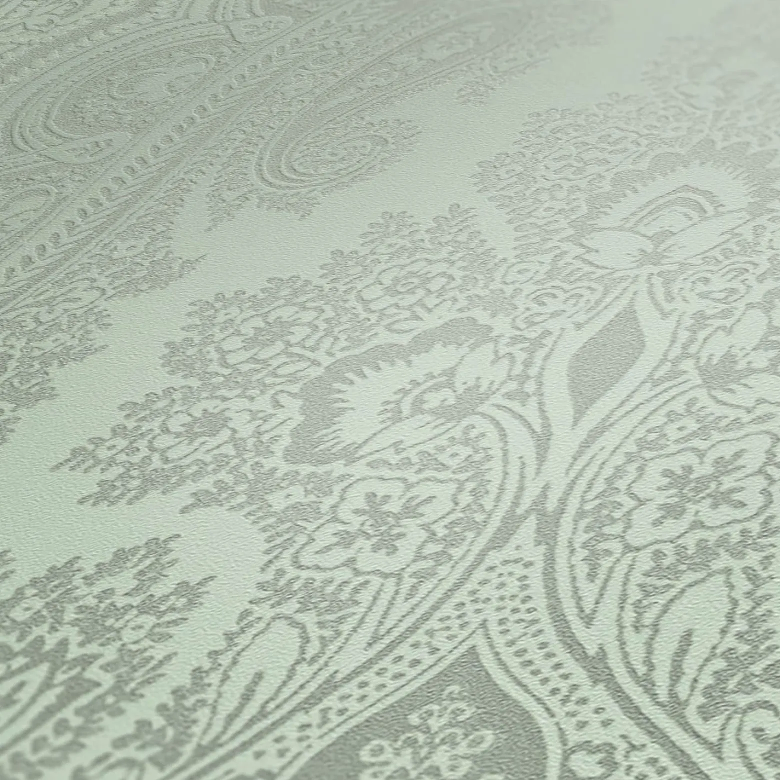 Vliestapete Damast-Design grau-grün silber 38708-1