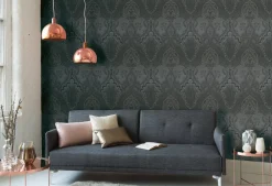 Vliestapete Damast-Design schwarz silber 38708-5