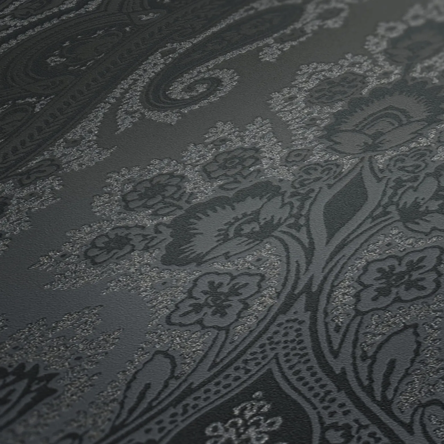 Vliestapete Damast-Design schwarz silber 38708-5