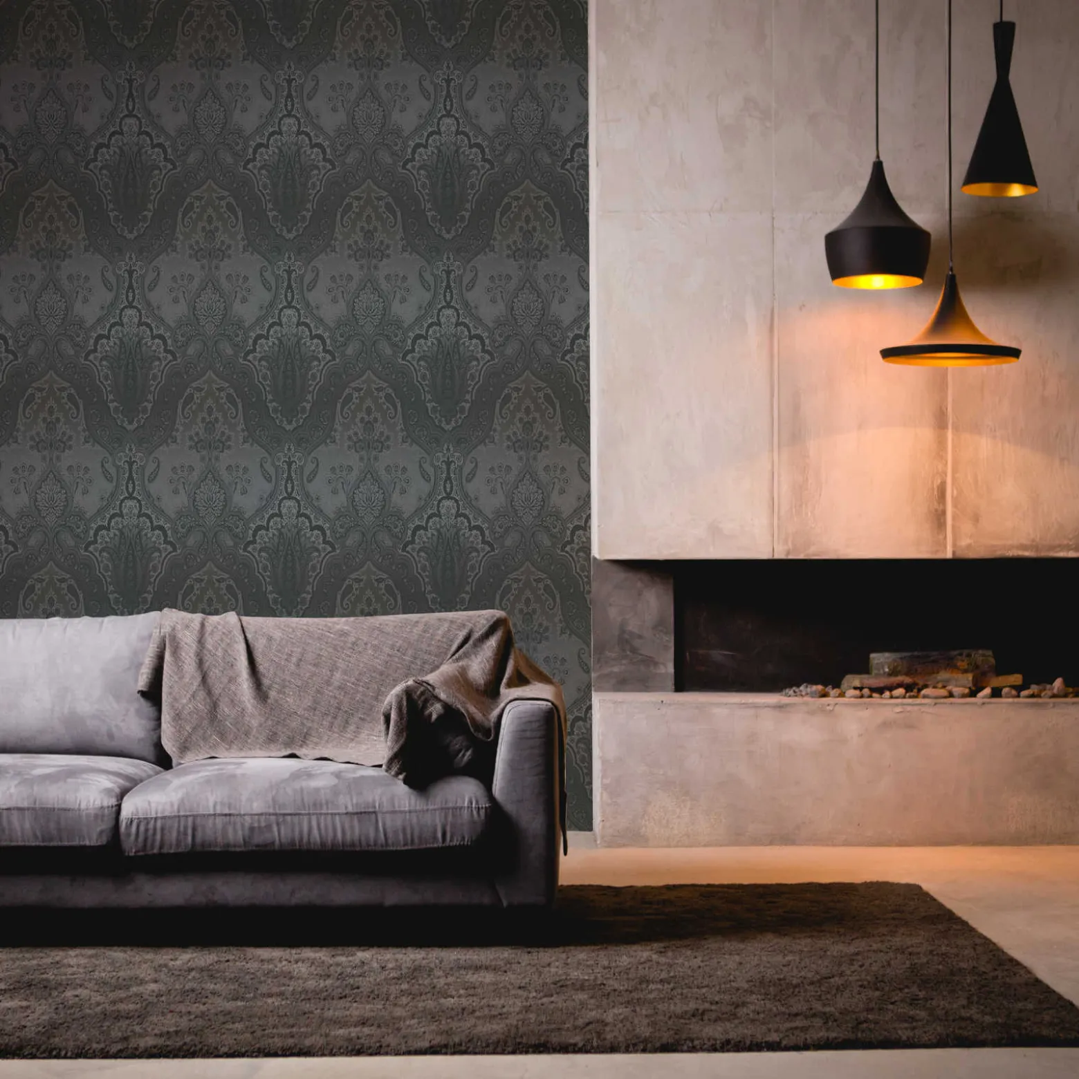 Vliestapete Damast-Design schwarz silber 38708-5