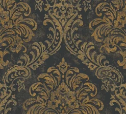 Vliestapete Damast Motiv Metallic Schwarz Gold 39112-3