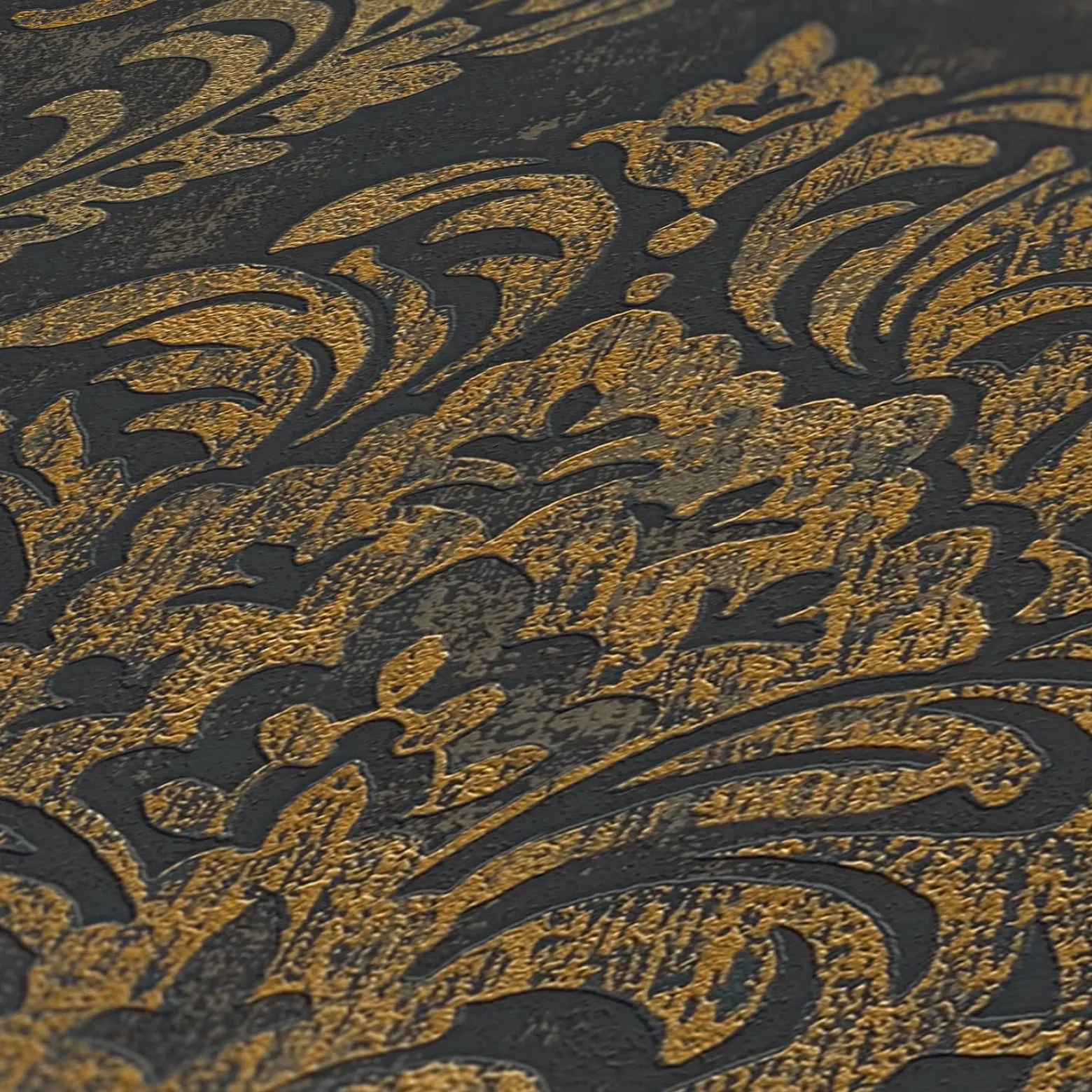 Vliestapete Damast Motiv Metallic Schwarz Gold 39112-3