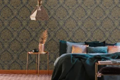 Vliestapete Damast Motiv Metallic Schwarz Gold 39112-3