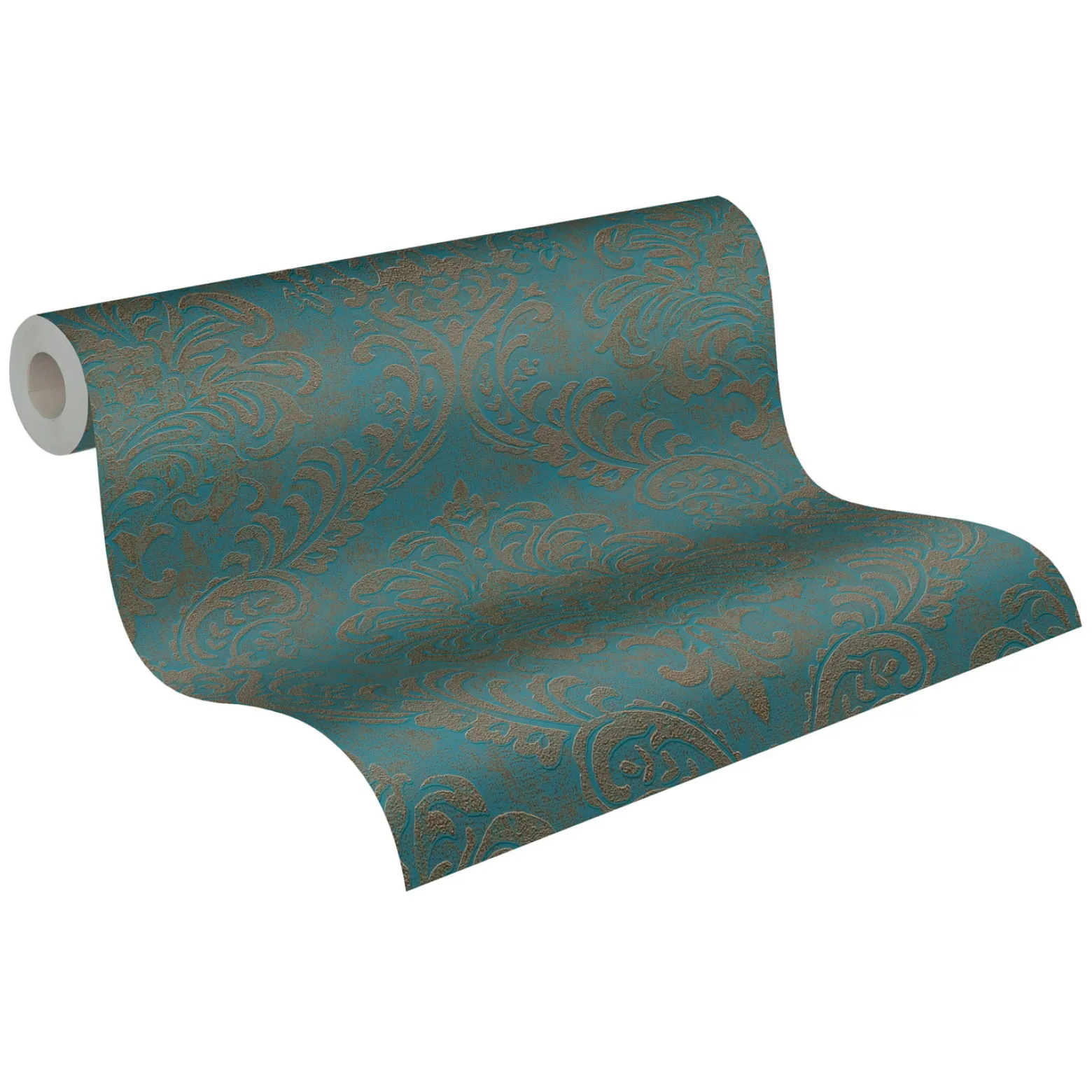 Vliestapete Damast Motiv Metallic Petrol Bronze 39112-4