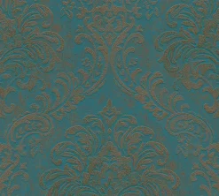 Vliestapete Damast Motiv Metallic Petrol Bronze 39112-4