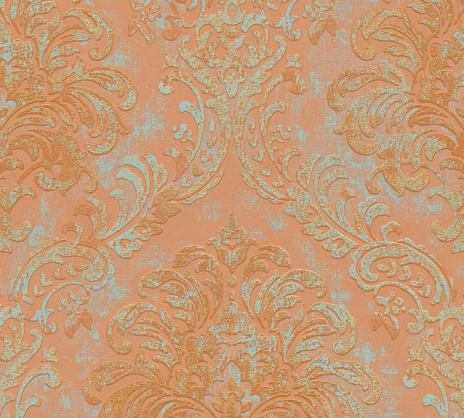 Vliestapete Damast Motiv Orange Grün Metallic 39112-1