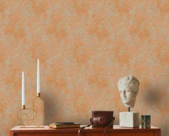 Vliestapete Damast Motiv Orange Grün Metallic 39112-1