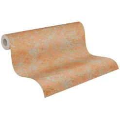 Vliestapete Damast Motiv Orange Grün Metallic 39112-1