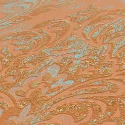 Vliestapete Damast Motiv Orange Grün Metallic 39112-1