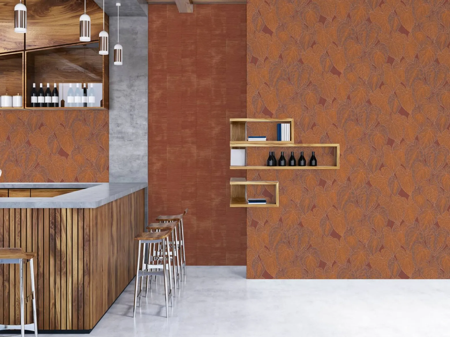 Vliestapete Daniel Hechter Blätter Orange Bronze Metallic