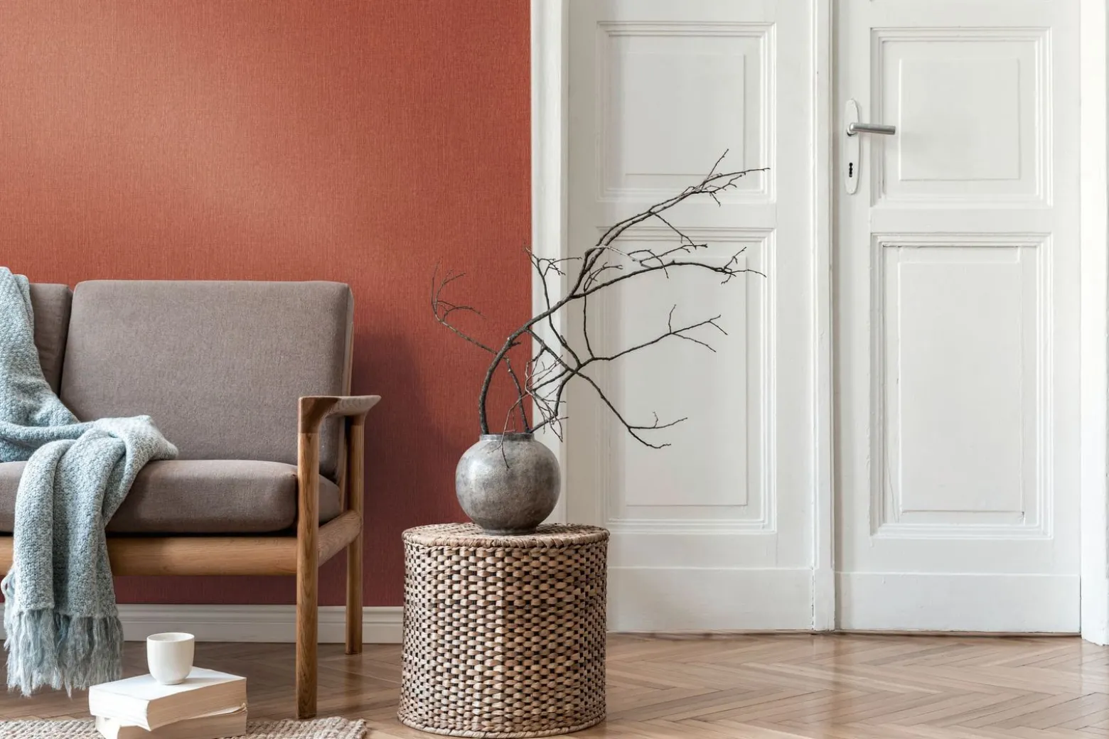 Vliestapete Daniel Hechter Uni Textil Optik Rot Orange