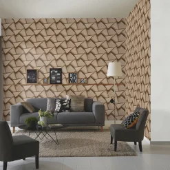 Vliestapete 3D-Effekt Braun Gold Metallic 10401-30