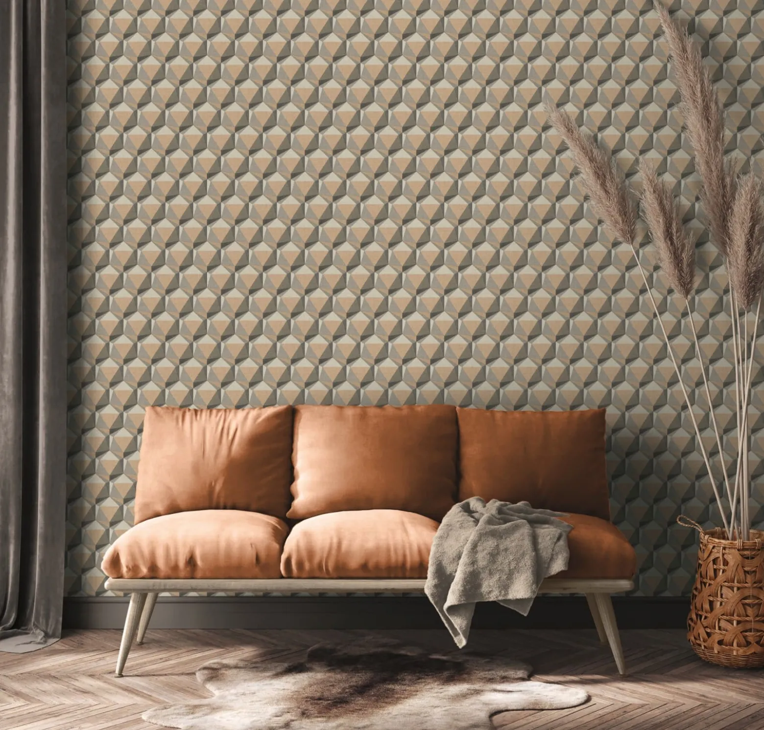 Vliestapete 3D Grafik Grau Beige Nara 38748-1