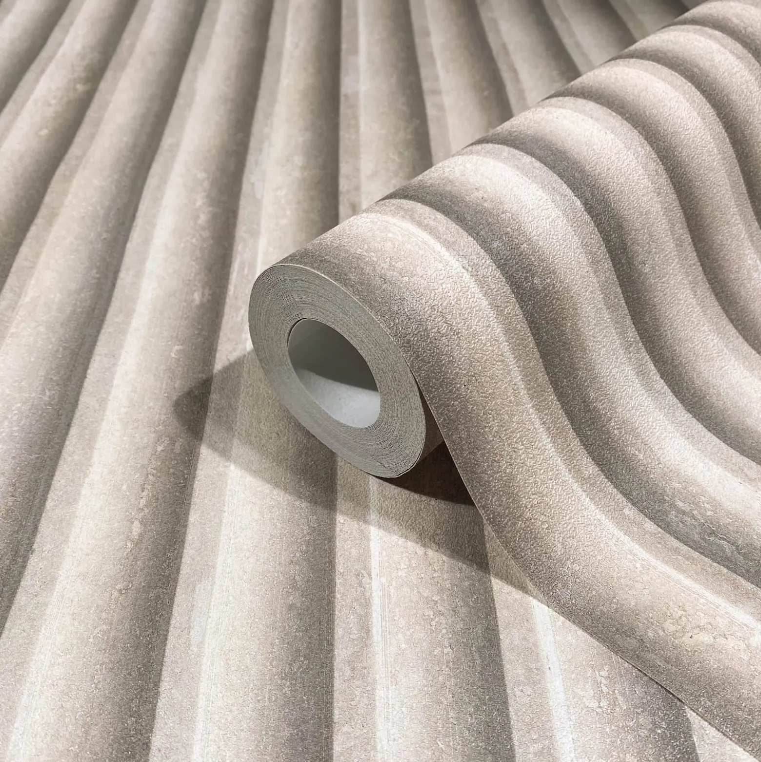 Vliestapete 3D-Optik Streifen Beige Grau 81697