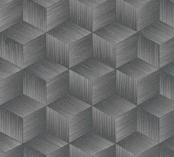 Vliestapete 3D-Optik Würfel Grau Schwarz Metallic 38506-4