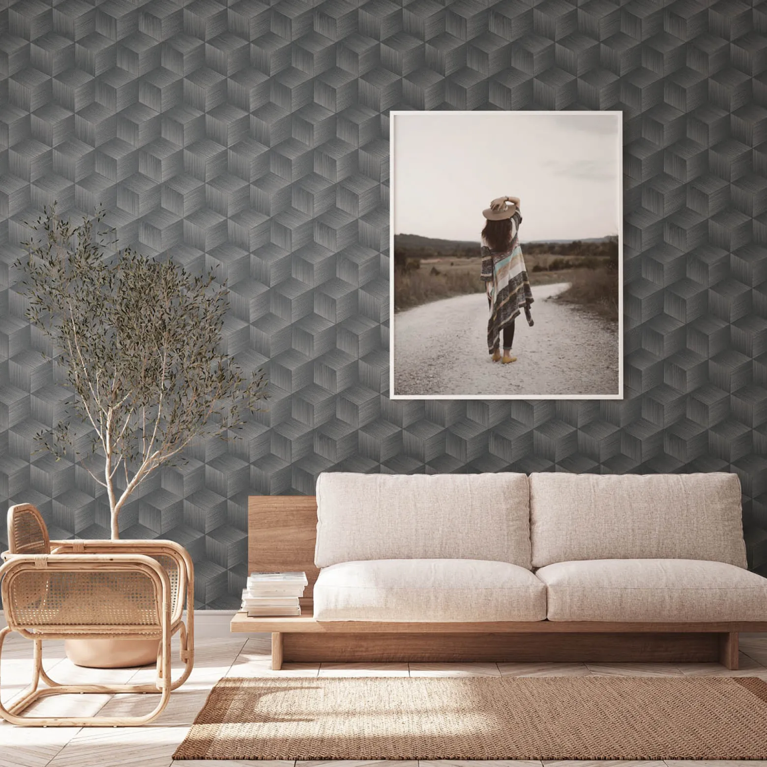 Vliestapete 3D-Optik Würfel Grau Schwarz Metallic 38506-4
