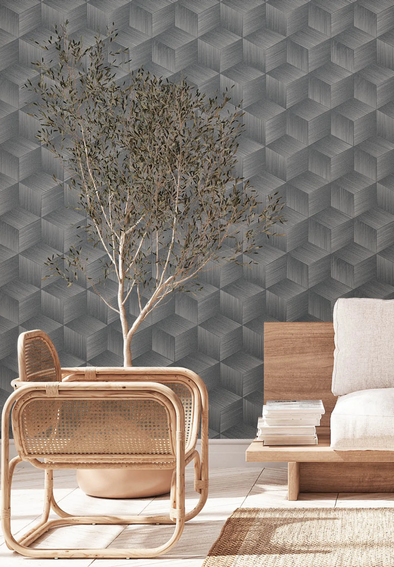 Vliestapete 3D-Optik Würfel Grau Schwarz Metallic 38506-4