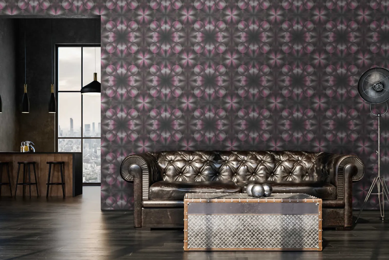 Vliestapete Dreiecke 3D pink schwarz grau 38692-1