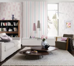 Vliestapete Dreiecke Grafik weiß rosa beige Glanz 6737-10