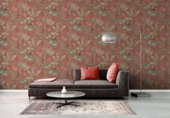 Vliestapete Dschungel Aquarell Rot Orange Grün 39348-2
