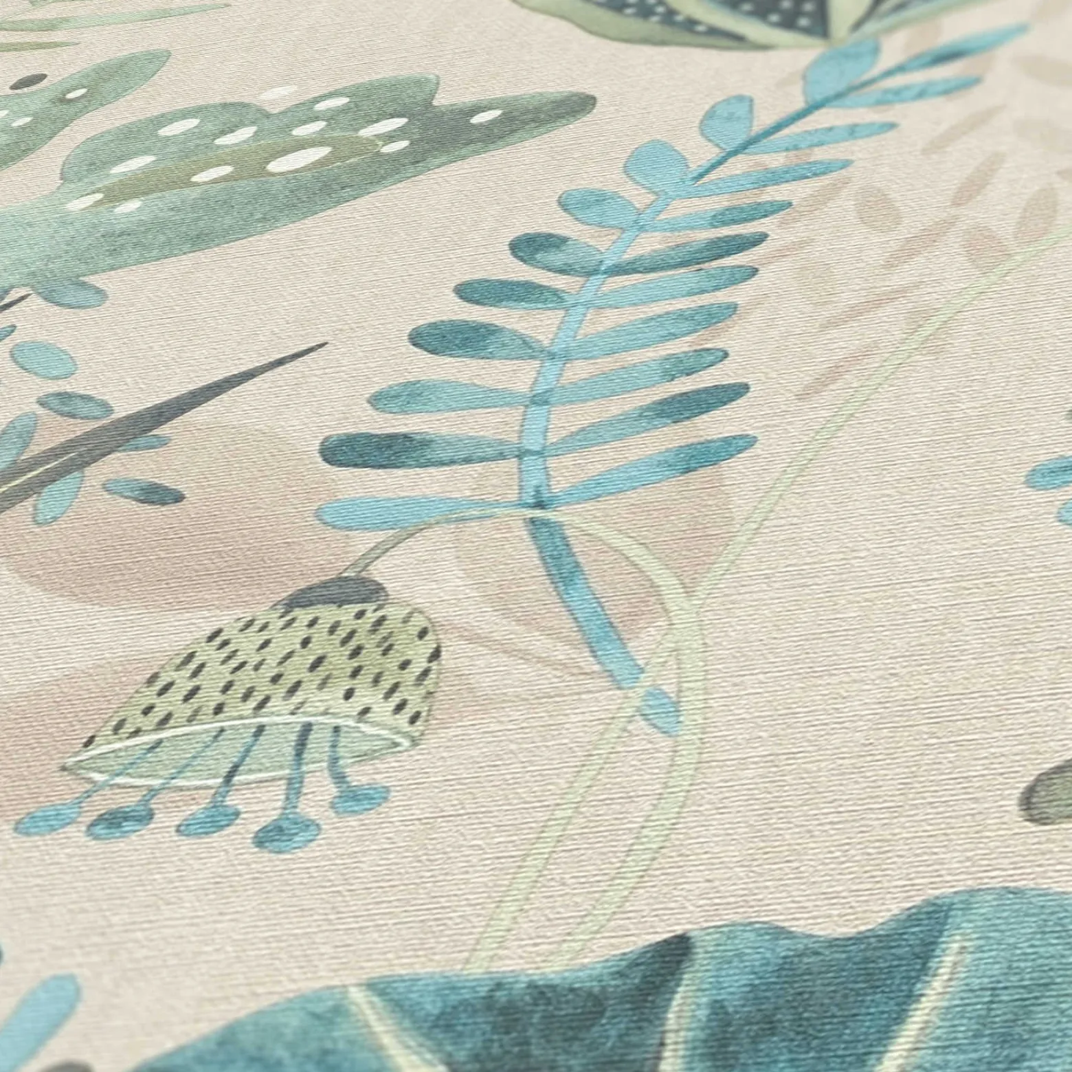Vliestapete Dschungel Aquarell Beige Grün Blau 39348-4