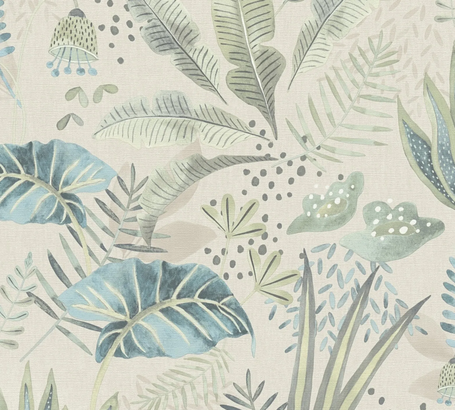Vliestapete Dschungel Aquarell Beige Grün Blau 39348-4
