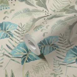 Vliestapete Dschungel Aquarell Beige Grün Blau 39348-4