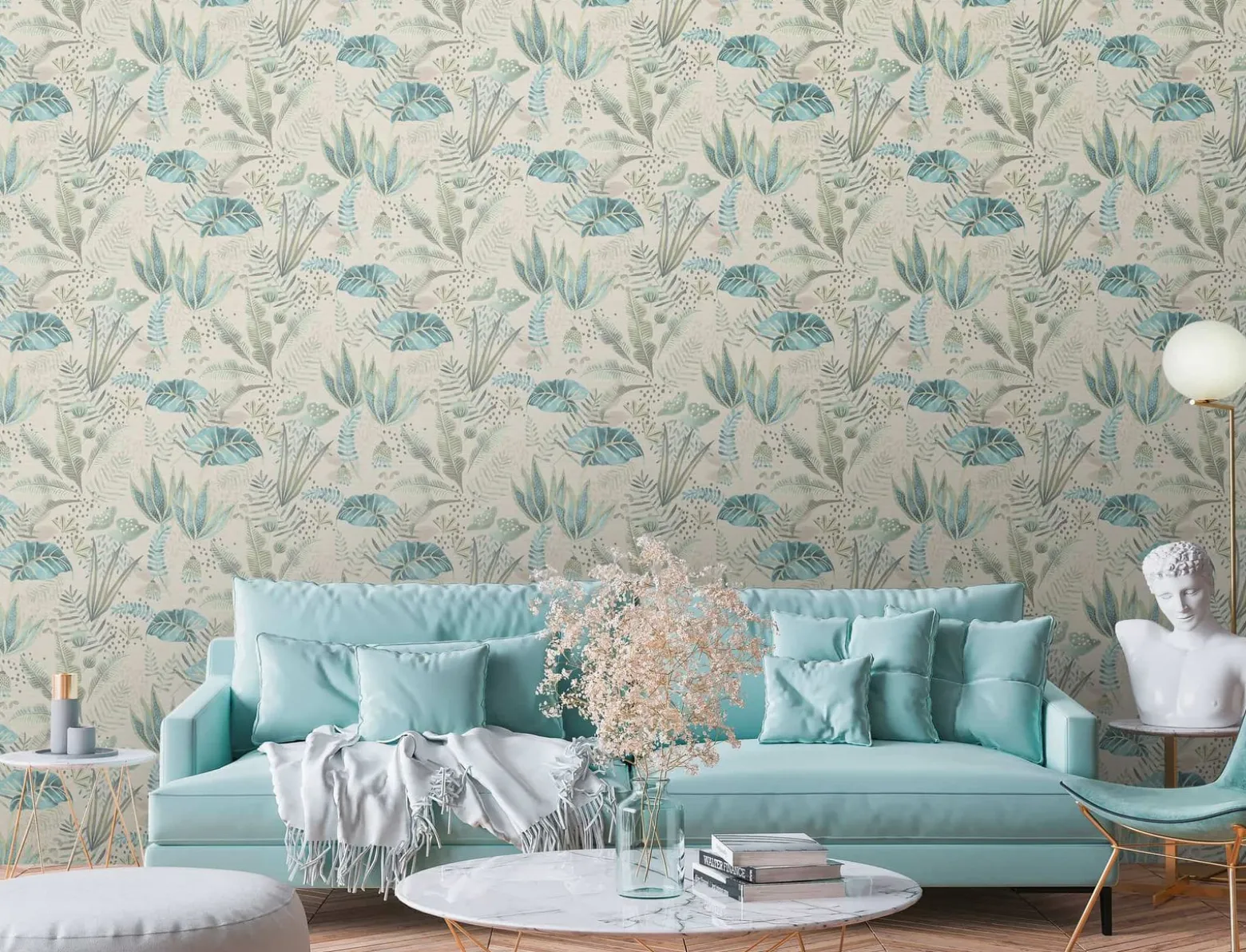 Vliestapete Dschungel Aquarell Beige Grün Blau 39348-4