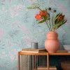 Vliestapete Dschungel Blätter Blau Rosa Glanz 79108-2