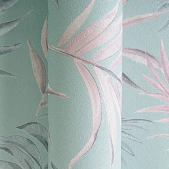 Vliestapete Dschungel Blätter Blau Rosa Glanz 79108-2