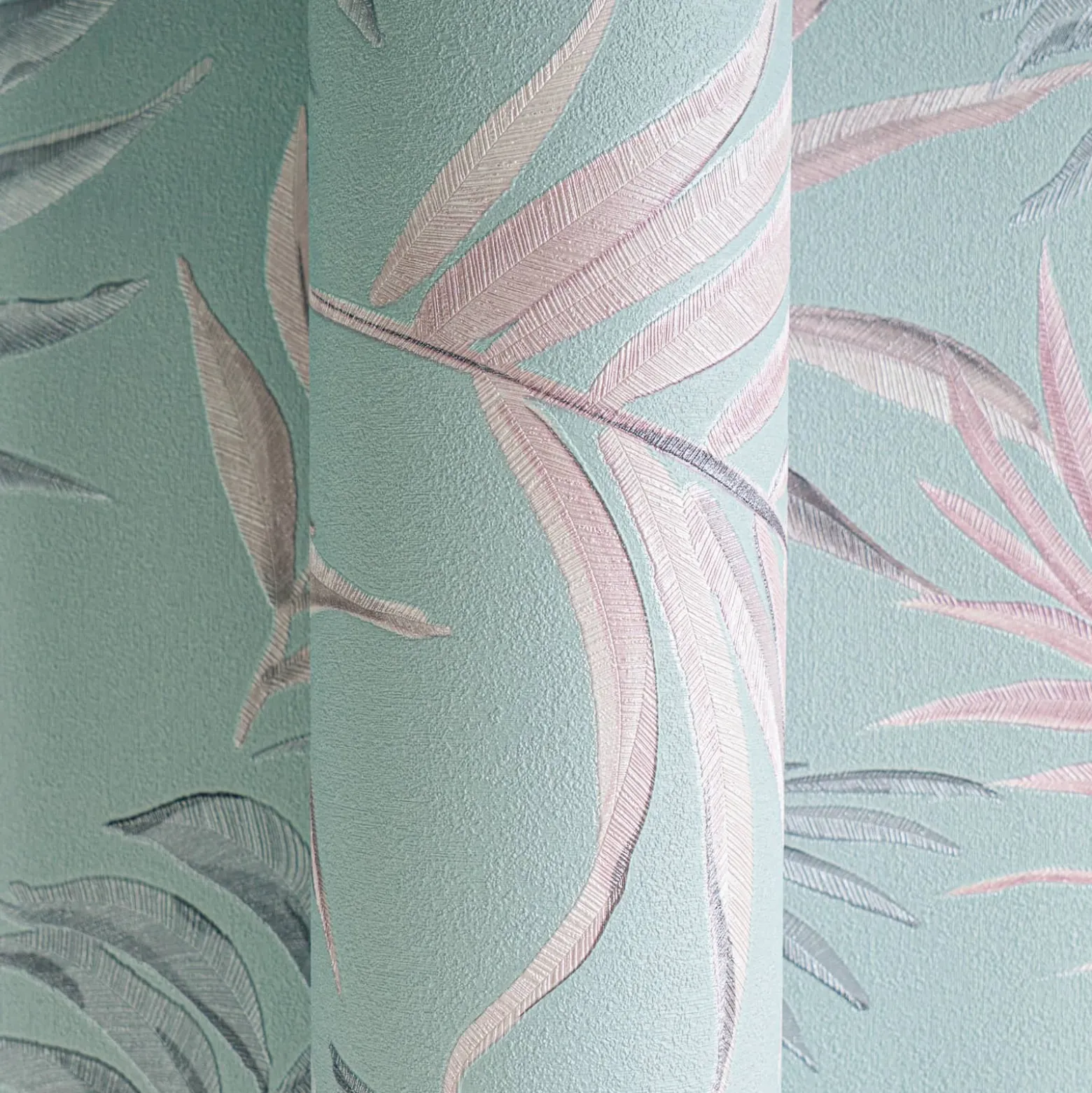 Vliestapete Dschungel Blätter Blau Rosa Glanz 79108-2