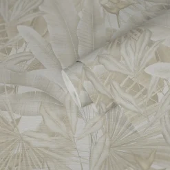 Vliestapete Dschungel Blätter Beige Weiß 39647-4