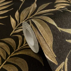 Vliestapete Dschungel Blätter Schwarz Gold Metallic 79108-6