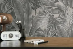 Vliestapete Dschungel Blätter Grau Beige 39647-3