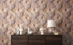 Vliestapete Dschungel Blätter Beige Lila 78220-2