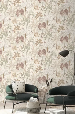 Vliestapete Dschungel Floral Beige Silber Metallic A54803