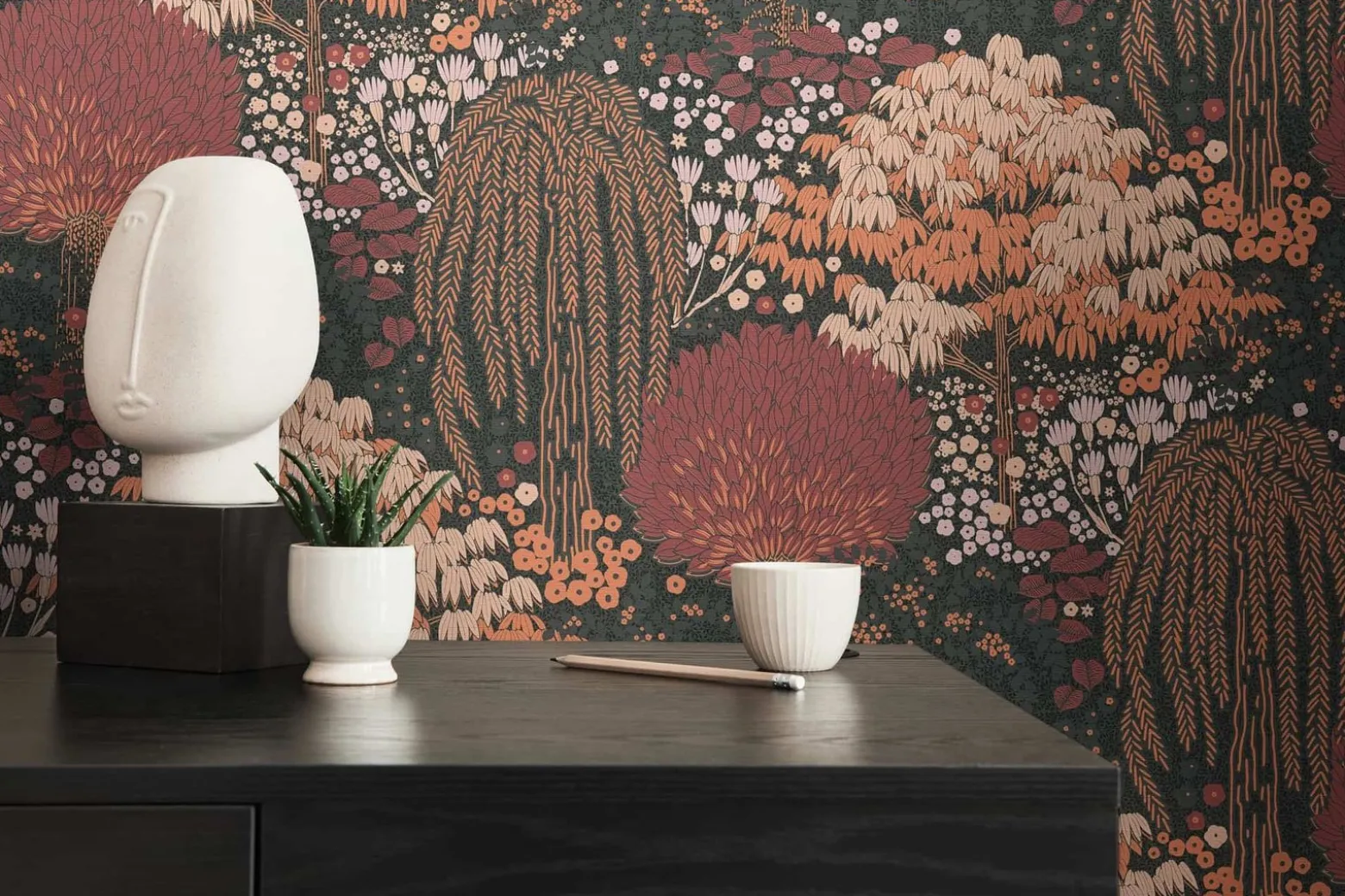 Vliestapete Dschungel Floral Wald Schwarz Orange 39350-4
