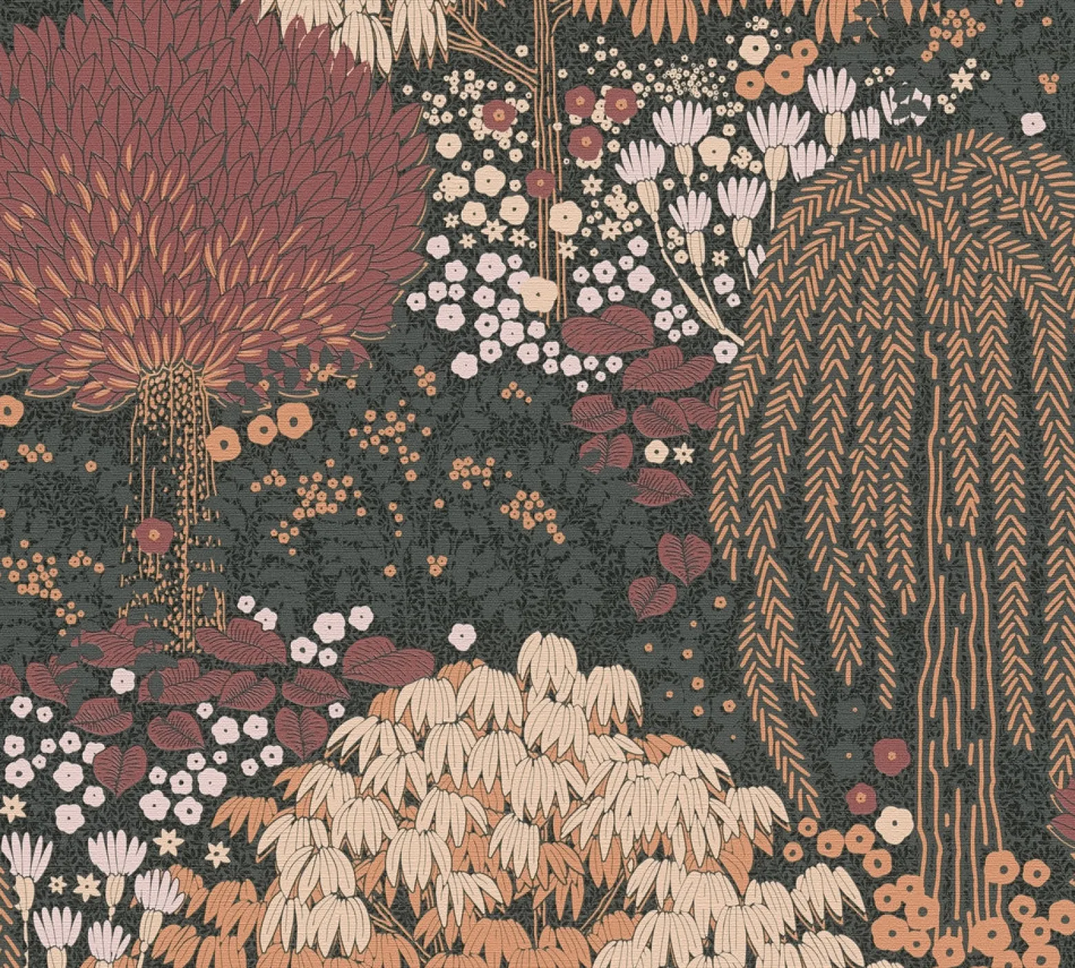 Vliestapete Dschungel Floral Wald Schwarz Orange 39350-4