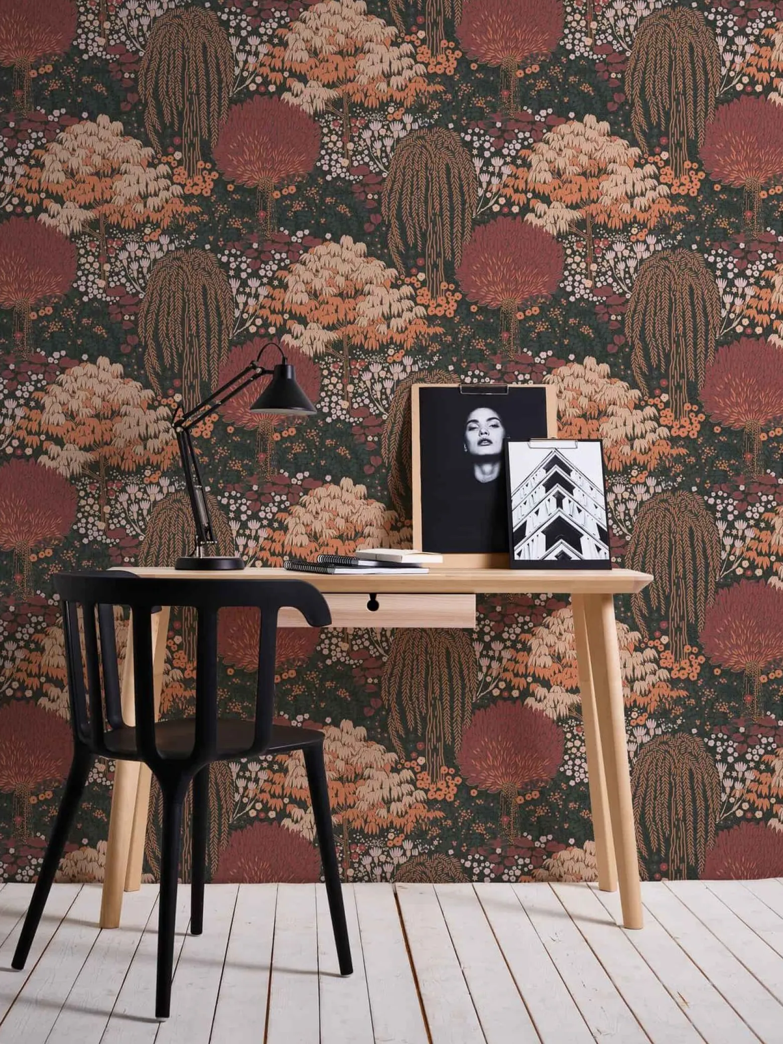 Vliestapete Dschungel Floral Wald Schwarz Orange 39350-4