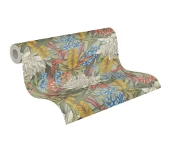 Vliestapete Dschungel Floral Grün Rot Blau 39428-1