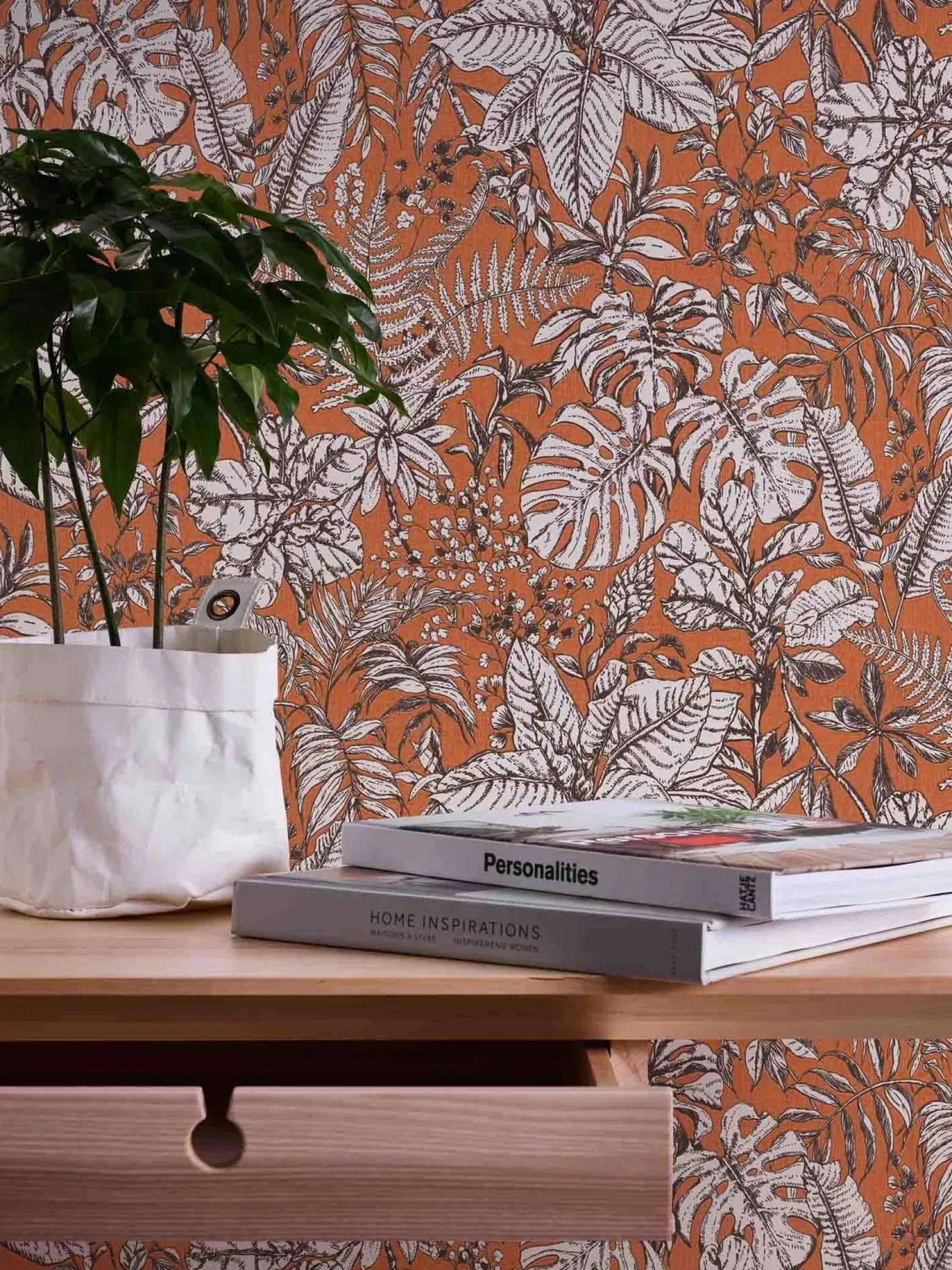 Vliestapete Dschungel orange weiß braun 37520-4