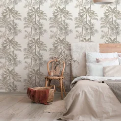 Vliestapete Dschungel Palmen Creme Braun 82454