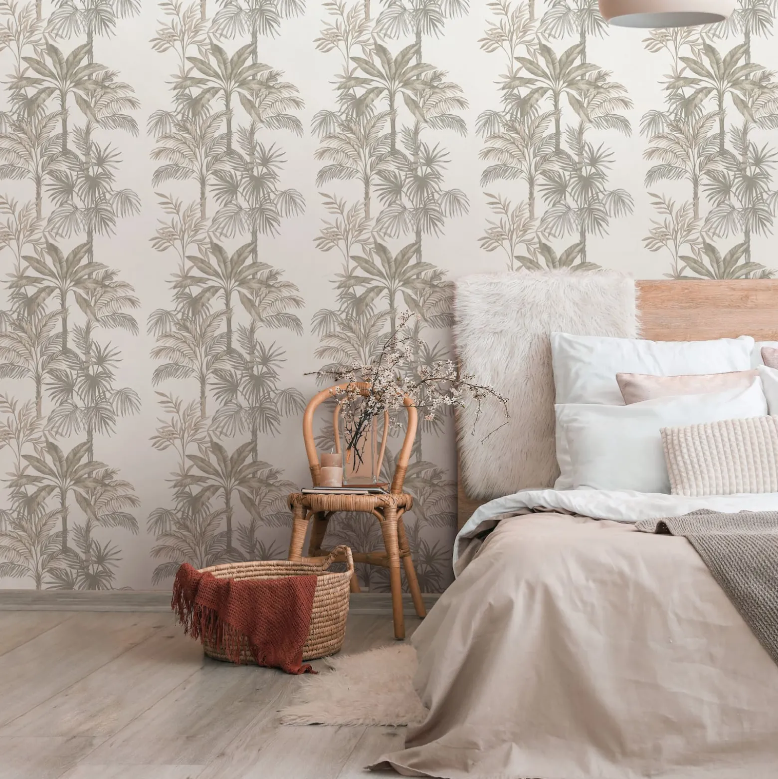 Vliestapete Dschungel Palmen Creme Braun 82454