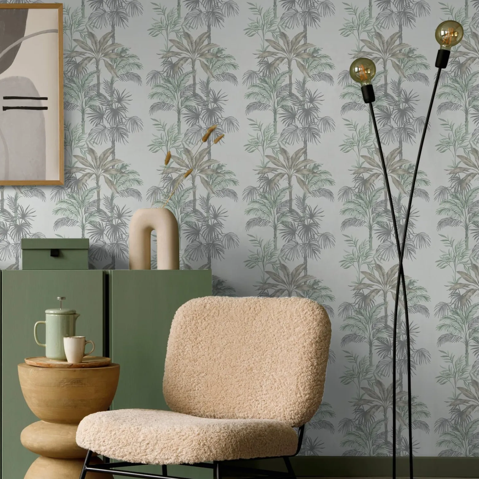 Vliestapete Dschungel Palmen Beige Grün Grau 82457