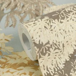Vliestapete Dschungel Tropisch Blau Beige 79161-4