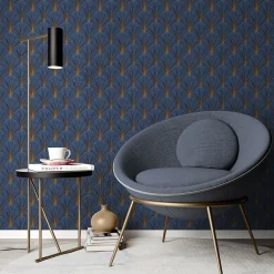 Vliestapete Elle Art Deco Blau Gold Metallic 10451-08