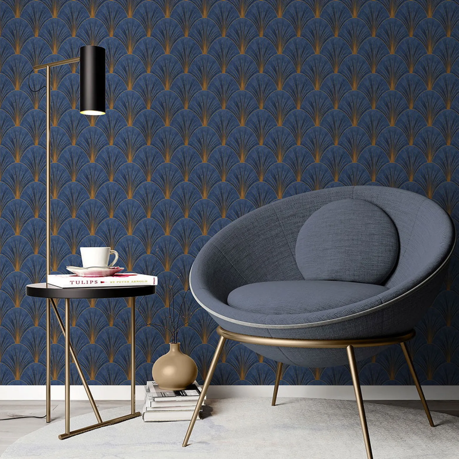 Vliestapete Elle Art Deco Blau Gold Metallic 10451-08