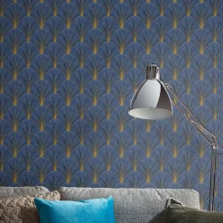 Vliestapete Elle Art Deco Blau Gold Metallic 10451-08