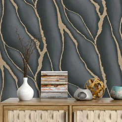 Vliestapete Elle Marmoroptik Schwarz Gold 10345-15