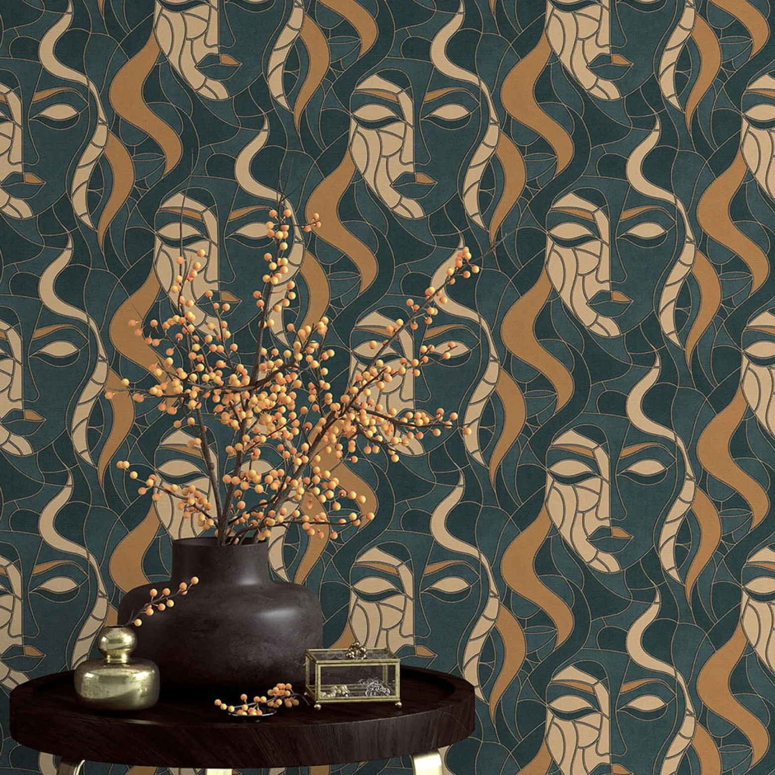 Vliestapete Elle Mosaik Grün Beige Gold Metallic 10458-19